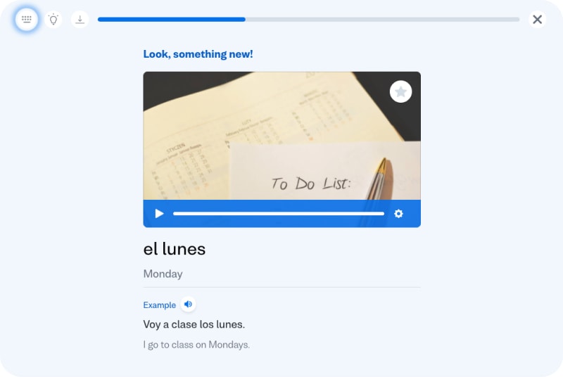 Busuu Spanish days of the week flashcard lesson screeshot
